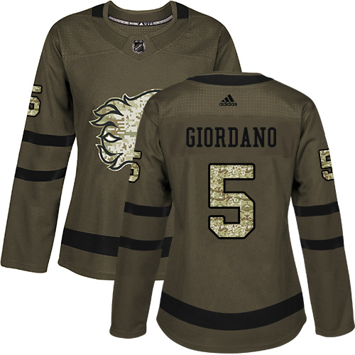 Adidas Flames #5 Mark Giordano Green Salute to Service Women's Stitched NHL Jersey - Click Image to Close